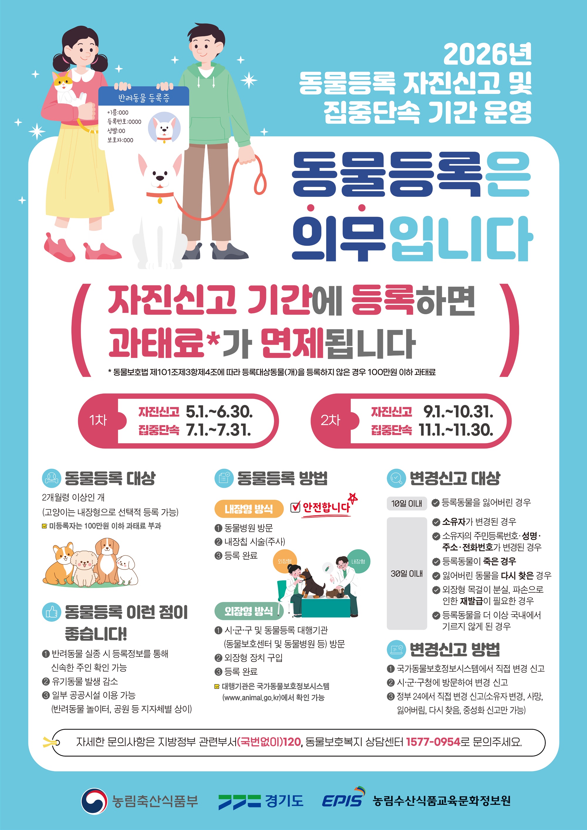 경기도, 10월 말까지 2차 동물등록 자진신고 기간 운영 “안전한 내장형 칩으로 반려견 등록하세요”